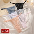 thumbnail image 4 of Tangas de encaje para mujer, 3 uds., bragas de algodón, ropa interior Sexy transparente de tiro bajo, lencería transpirable, anillo de Metal, Tanga con correa fina, 4 of 5