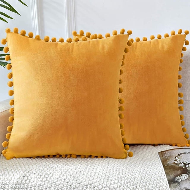 Dinheiro Juego de Cojines de Terciopelo con Pompones, Fundas de cojín de un Solo Color con Cremallera Oculta, Funda de cojín Decorativa, Almohada, cojín de Asiento, cojín Decorativo, cojín para sofá,