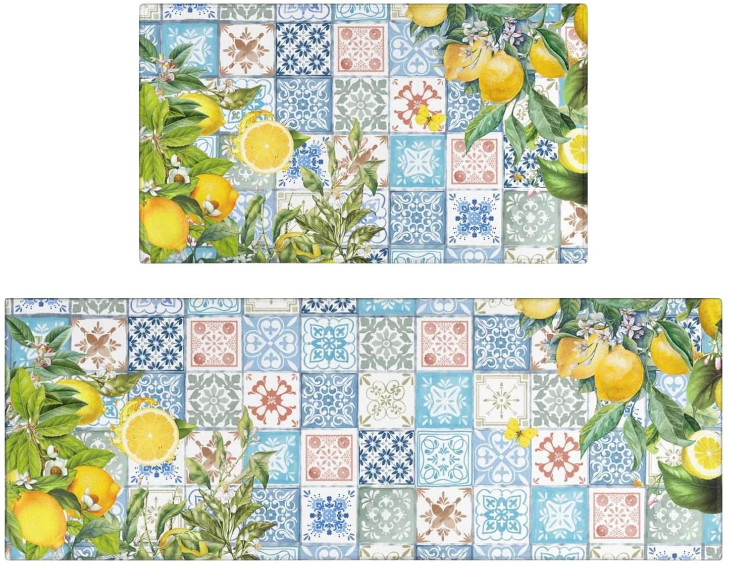 Lemon Kitchen Mat Set of 2,Boho Lemon Kitchen Rugs and Mats Non Skid