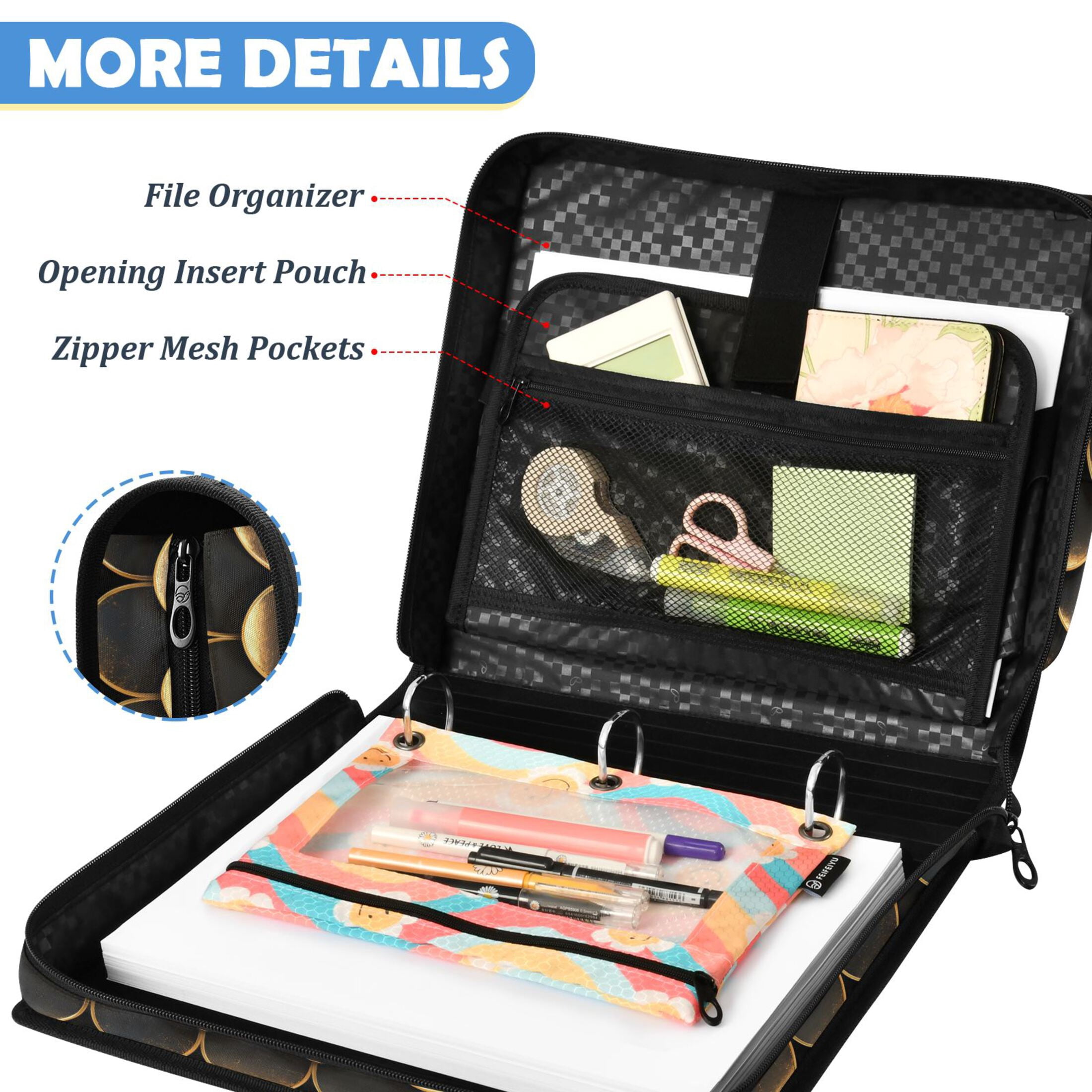 ALAZA Zipper Binder Golden Dragon Scales Pattern 2 inch 3 Ring 500 Sheet Capacity Trapper Keeper File Folder Organizer Bag