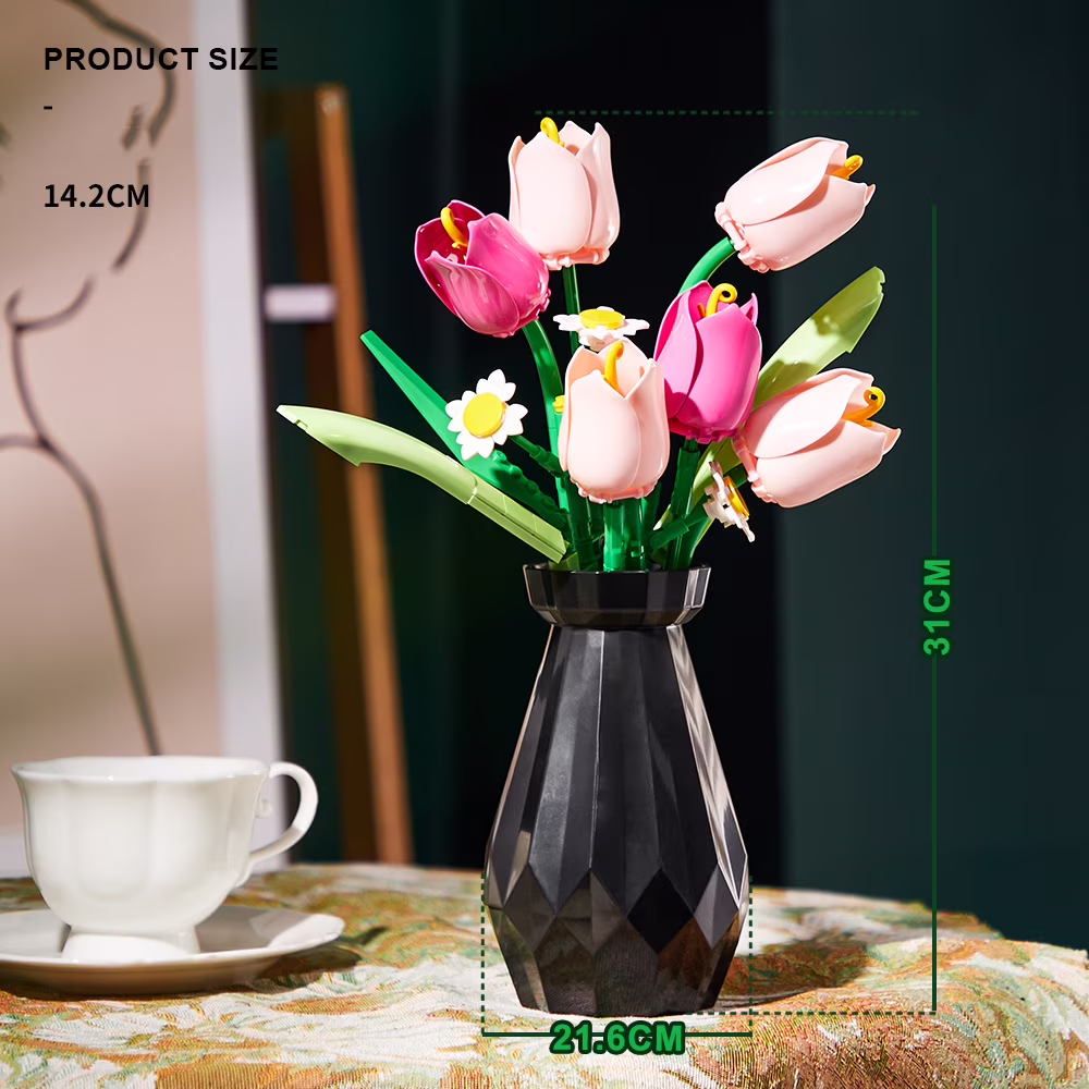 thumbnail image 4 of GZBrick Tulip Flower Bouquet Building Sets with Vase for Adults Girls Compatible with Lego, 4 of 7