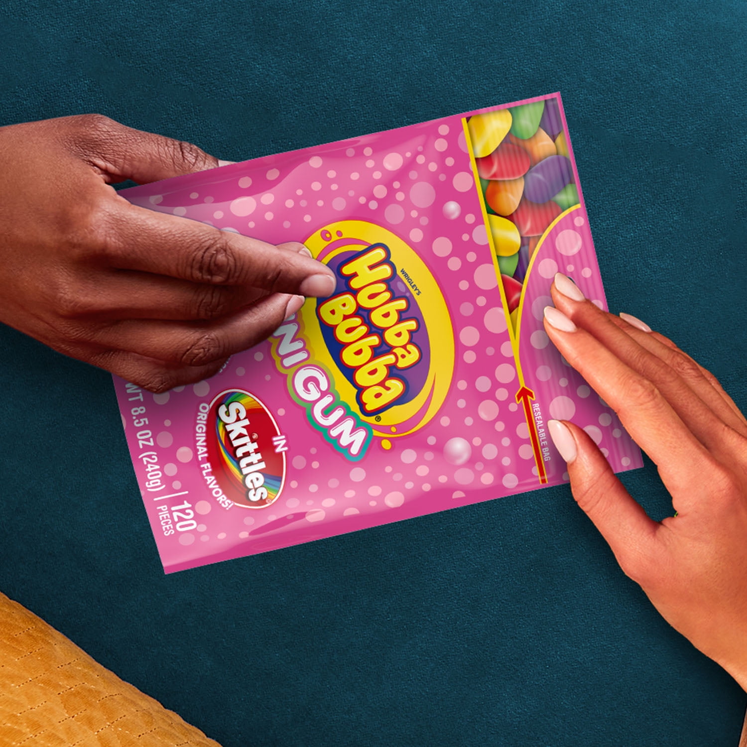(3 pack) Hubba Bubba Minis Skittles Flavored Bubble Gum - 120 Pieces Resealable Bag