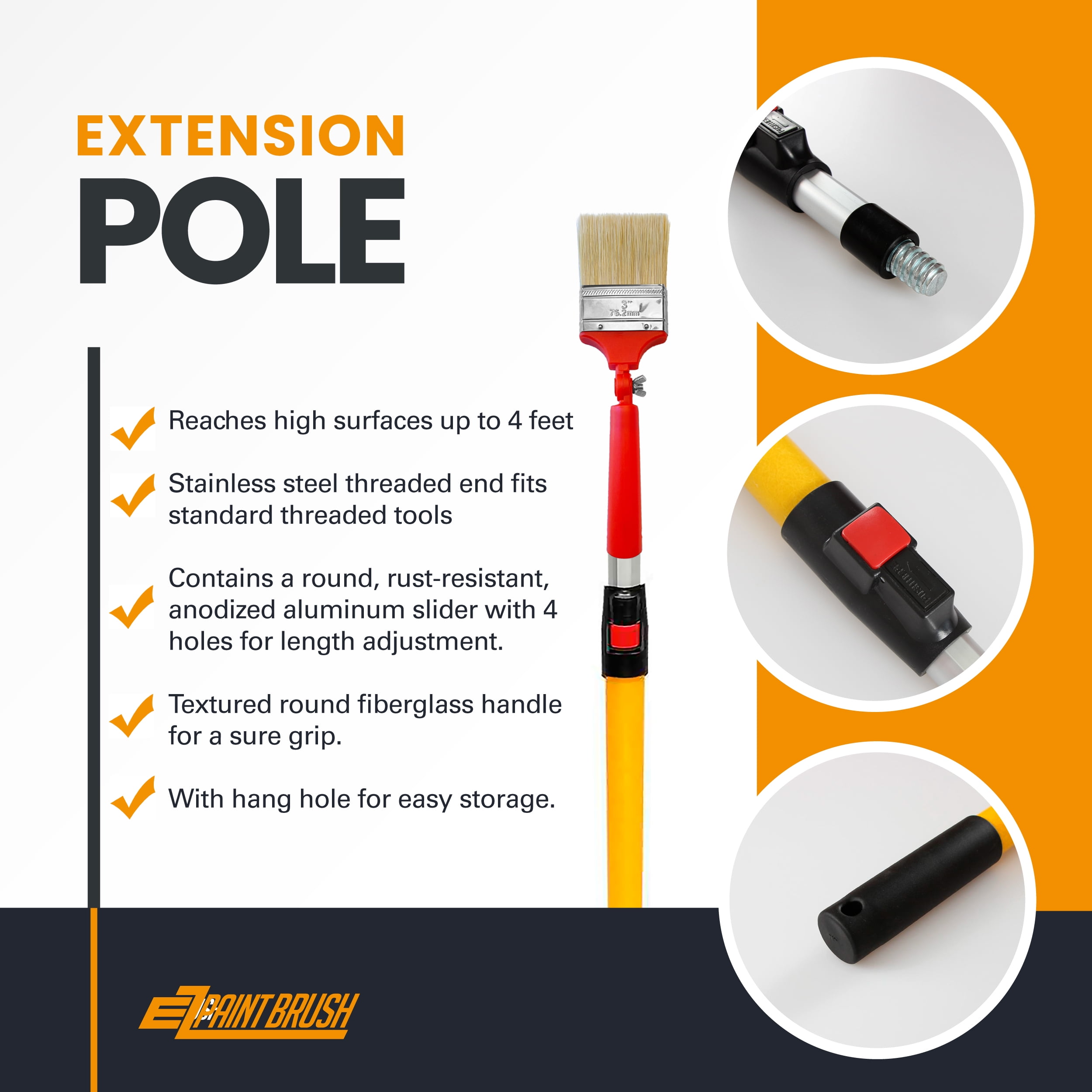 EZ Paint Brush | Angle Adjustable Flat Trim Paintbrush Set with Extension Pole