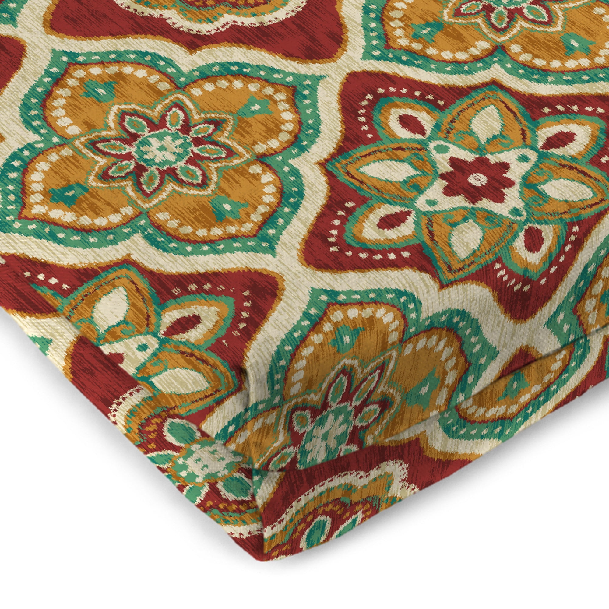 Jordan Manufacturing 17" x 19" Adonis Jewel Red Geometric Rectangular Outdoor Chair Pad Seat Cushion with Ties (2 Pack)