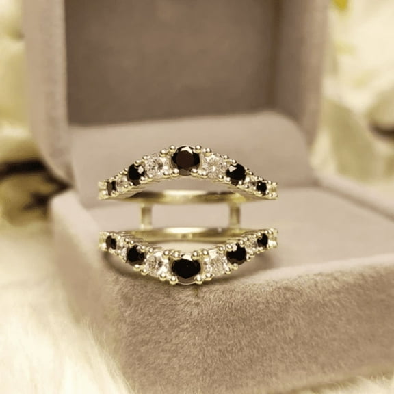 Black Diamond and Pink Sapphire Aggie Ring Guard in 925 Sterling Silver