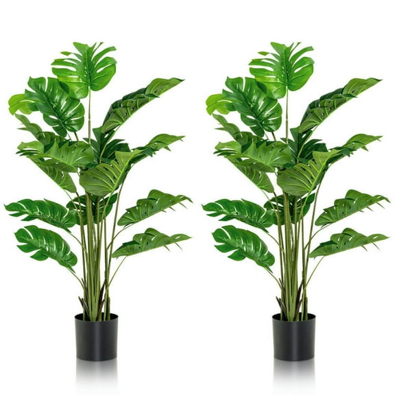 Spaco 2-Piece Artificial Monstera Tree Set, 5 Feet Artificial Tree with 15-Piece Large and Wide Leaves, Fake Plant for Indoor and Outdoor, Green