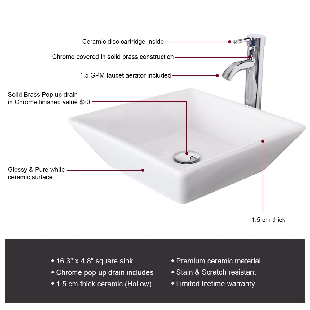 Eclife 16.25" Rectangular Ceramic Bathroom Sink Combo with Faucet 1.5 GPM and Pop up Drain Bathroom Bowl,White