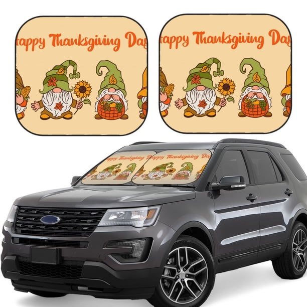 Balery Gnomes Happy Thanksgiving Parasol para parabrisas de coche de 2 piezas | Parasol plegable para parabrisas delantero de coche para la mayoría de sedanes-Small