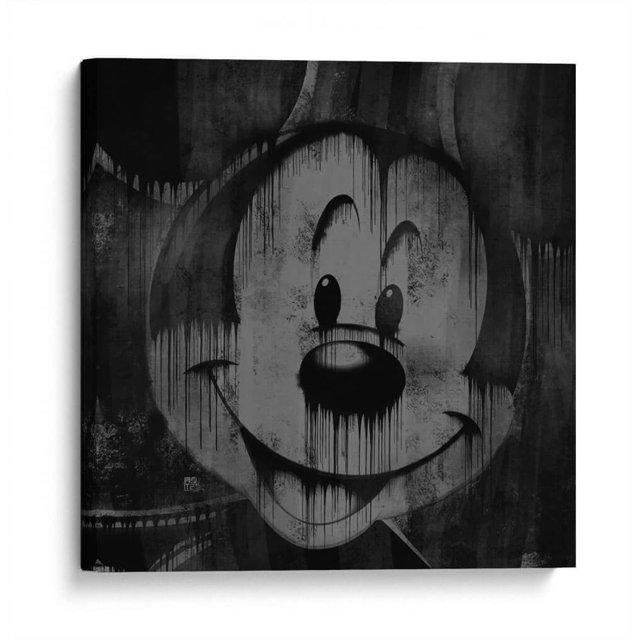 Cuadro decorativo - Cartoon Mouse Drip, Dry Ink 70x70 Canvas Lab Blanco y negro, Mickey Mouse and Friends, Niños, Películas, Disney,