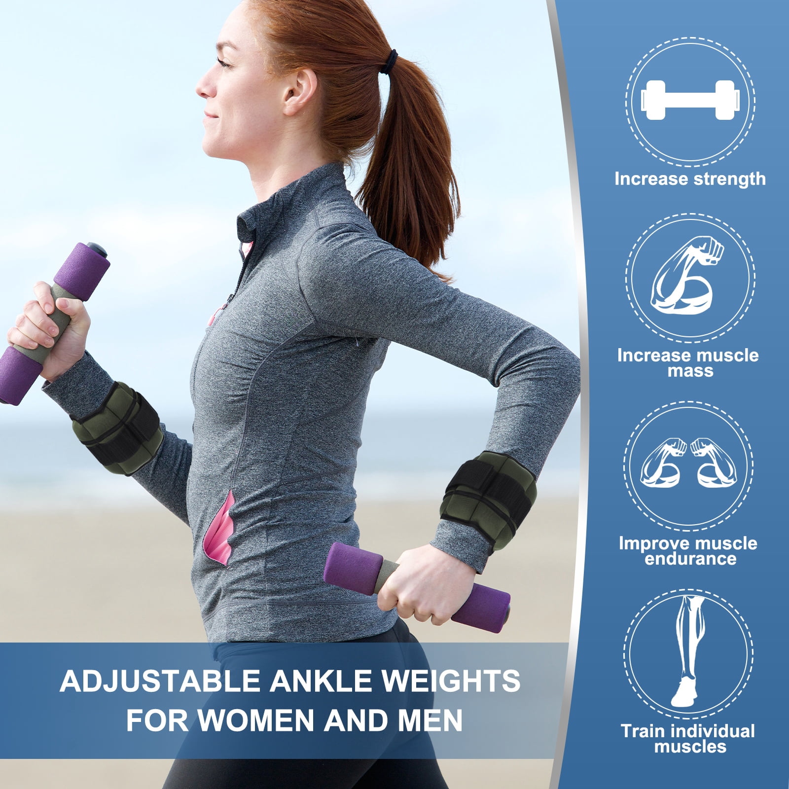 Uxcell 10 Lbs Total/ 5 Lbs Each Adjustable Ankle Weights Wrist Leg Arm Weights Sandbags for Women Men Dark Green