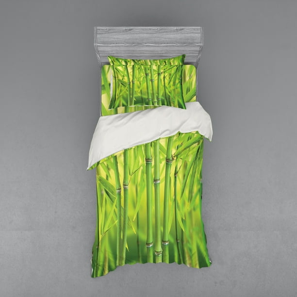 Bamboo Duvet Cover Set, Close up of Bamboo Sprouts Stems Nature in
