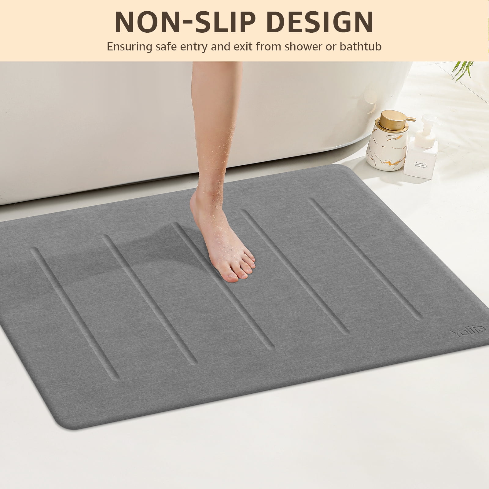 Yolife 32"x20" Diatomite Bath Mat, Super Absorbent Quick-Dry Bathroom Rug, Non-Slip Natural Diatomaceous Earth Mat for Shower, Kitchen, Entryway, Easy to Clean,Dark Grey