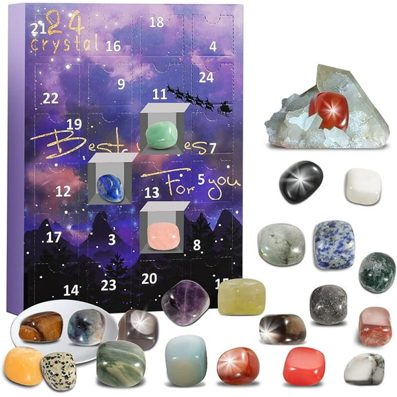 MKING Advent Calendar 2022 Rocks 24 Days Natural Gemstone Stone Minerals & Fossils Christmas Countdown Calendar Rock Collection for Kids 2022 Advent Calendar for Birthday Xmas Girls Boys
