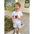 thumbnail image 3 of BemeyourBBs Toddler Baby Boys Back to School Outfits Summer Kindergarten Outfit Baby Boy First Day of School Outfit Cute Apple Caterpillar Embroidery Short Sleeve T Shirt Tops and Plaid Shorts Set, 3 of 9