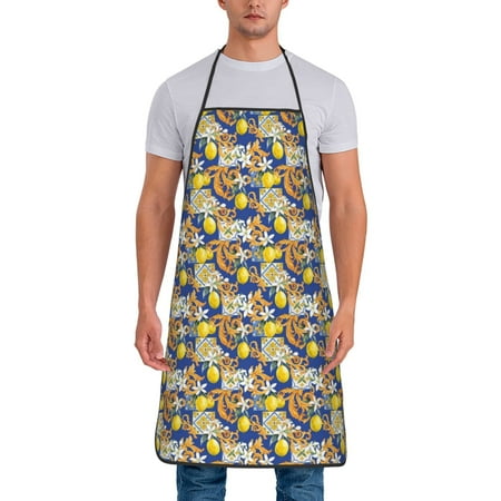 

Jgfou Sicilian Style Print Anti-fouling Apron for Men Women Waterproof Oil-Proof Kitchen Apron with Adjustable Straps Pocket and No-Pill No-Fade Fabric