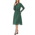 thumbnail image 2 of INSPIRE CHIC Women's Dress  Metallic Stars Smocked Waist Sheer Puff Sleeve Party Midi Dresses with Lining XS Deep Green, 2 of 5