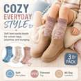 thumbnail image 5 of Girls Microfiber Boot Socks, 3 Pack, Trimmed Top Soft Cushioned Crew Socks, BLUE, L, 5 of 8