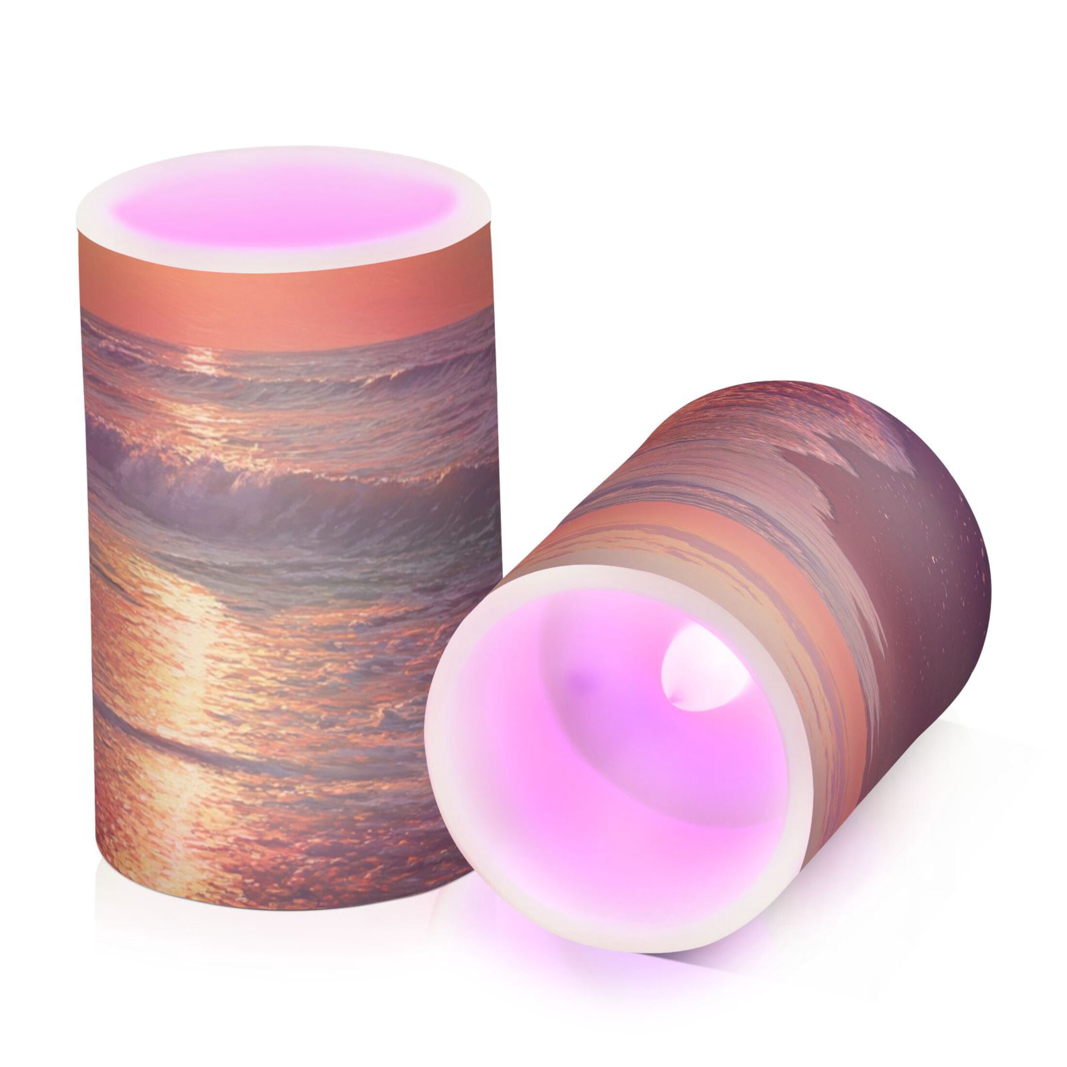 Beach Sunset Flickering Flameless Candles Battery Operated with Remote Timer LED Pillar Candles Set of 2