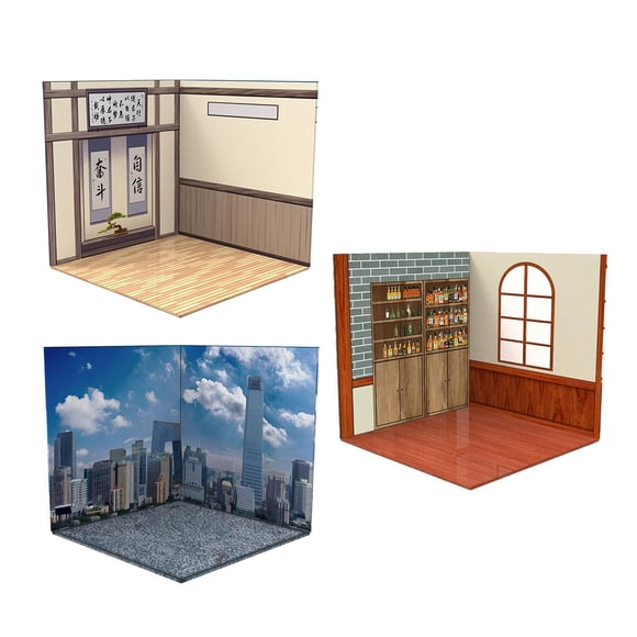 Milaget 3 Pieces 1/12 Scale Action Figures Backdrop Vehicle Scene Toy Background Diorama Study Room Pub City