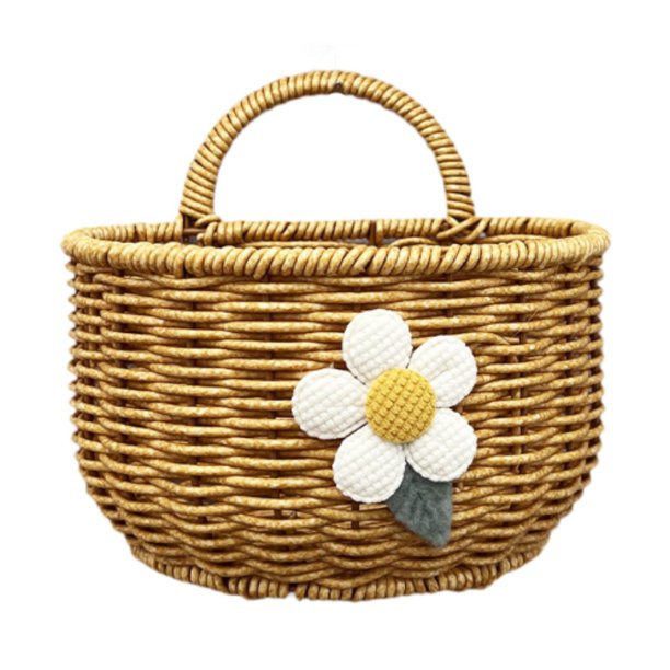 Cesta de almacenamiento colgante organizadora de ratán sintético para cocina y baño Flor de semicírculo