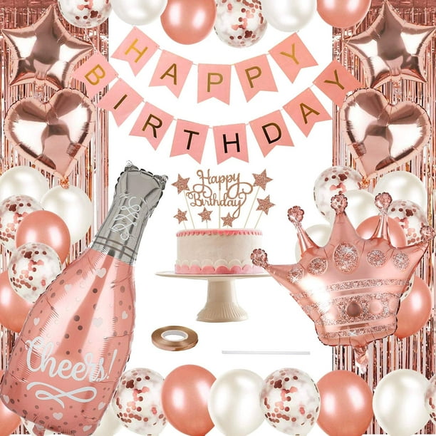 Rose Gold Party Decorations Set,Happy Birthday Confetti Balloons
