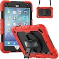 thumbnail image 2 of Case for iPad Mini 5 2019/Mini 4 2015 (5th/4th Generation 7.9 inch) with Screen Protector, 360 Degree Rotating Kickstand Hand Strap Shockproof Cover with Shoulder Strap, Red, 2 of 7