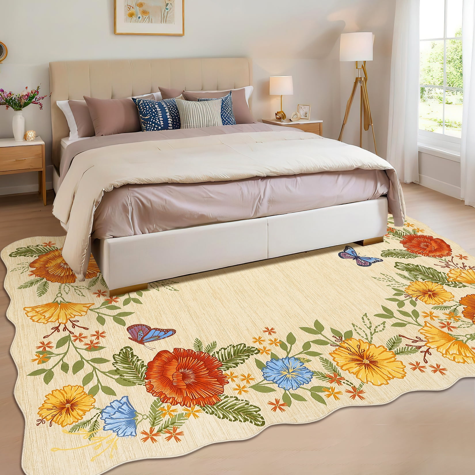 Garvee 9'x12' Floral Area Rugs, Washable Boho Rugs Ultra Soft Print Carpet, Non-Slip Low Pile Rug Stain Resistant Distressed Indoor Rugs for Living Room Bedroom Dining Room, Yellow