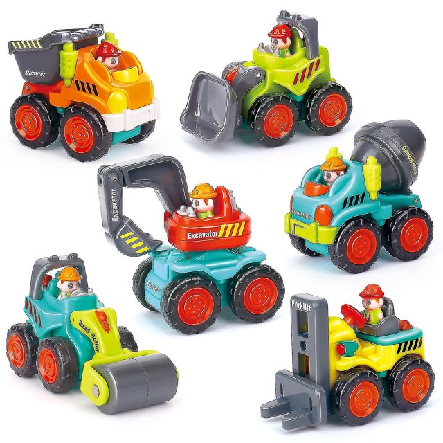 Mini juego de vehículos de construcción para niños pequeños: camión volquete, excavadora, topadora, mezcladora de cemento