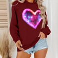 thumbnail image 2 of mihongmao Plus Size Valentine Shirts for Women Round Neck Lover's Print Hoodie Long Sleeved Hoodie Long Sleeved Round Neck Top/shirt Wine XL, 2 of 6
