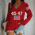 thumbnail image 1 of IDALL Chandail en Molleton pour Femmes Manches Longues T-Shirts Graphiques Rétro 45 47 Imprimé Chandail en Molleton 45 47 Col en V 45 47 pour Président Chandail en Molleton T-Shirts Tenues d'Automne Rouge S, 1 of 5