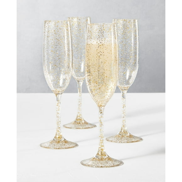 The Cellar Holiday Sayings Glitter Flutes, Set of 4