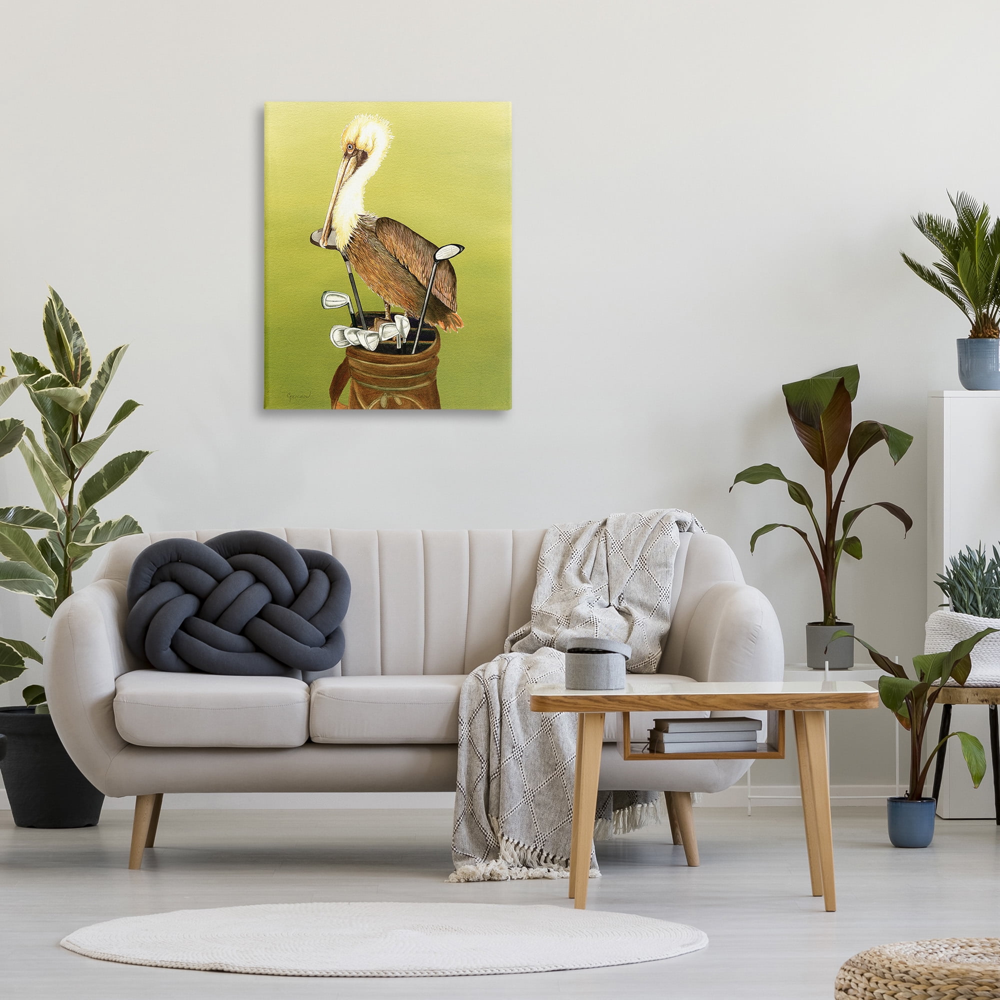 Stupell Industries Pelican on Golf Clubs Animals & Insects Painting Gallery Wrapped Canvas Art Print Wall Art, 30 x 40