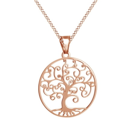 Sterling Silver Wide Ribbon Filigree - Tree of Life Filigree Pendant Necklace 14k Rose Gold Over Sterling Silver