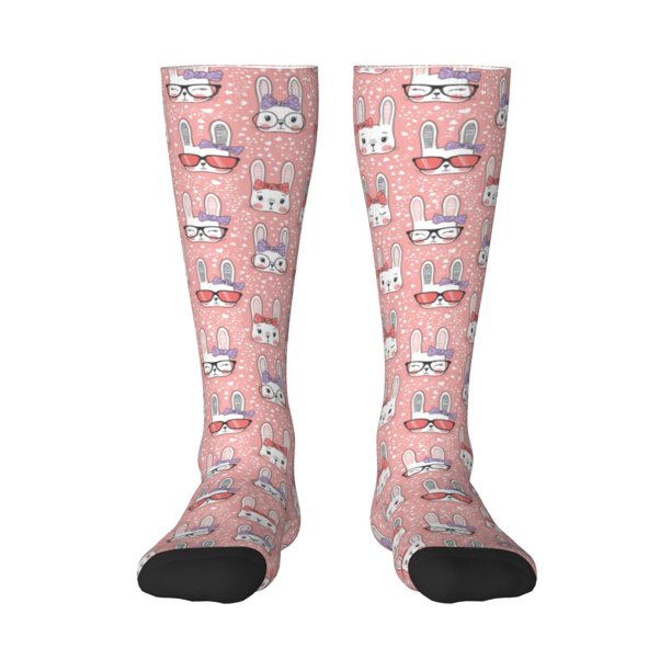 Fotbe Girl Rabbit Calcetas Divertidas Estampadas para Hombre y Mujer, Calcetas de Algodón hasta la Rodilla para Caminar, Correr, Enfermería y Embarazo