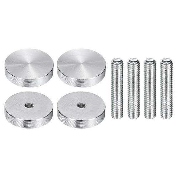 4 Pack Round Shape Aluminum Disc, M6 Thread 30mm Diameter Aluminum Circle Disc Glass Top Adapter, Silver