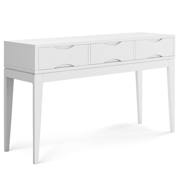 Simpli Home Harper Solid Hardwood 54 inch Wide Mid Century Modern Console Sofa Table in White