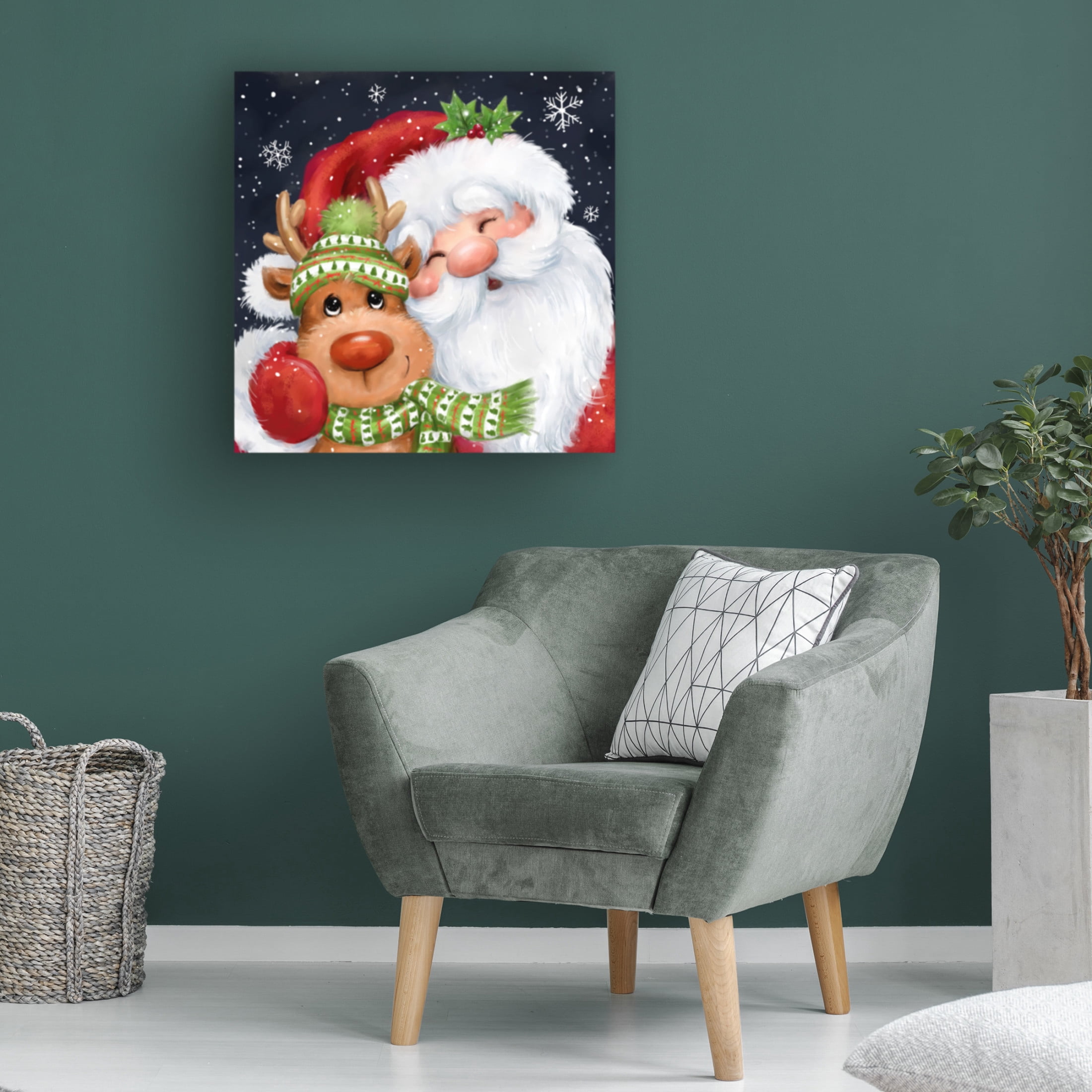 Canvas Wall Art - MAKIKO 'Santa and Reindeer' Wall Art for Living Room, Bedroom, or Office Décor by Trademark Fine Art - 14 x 14 Inches