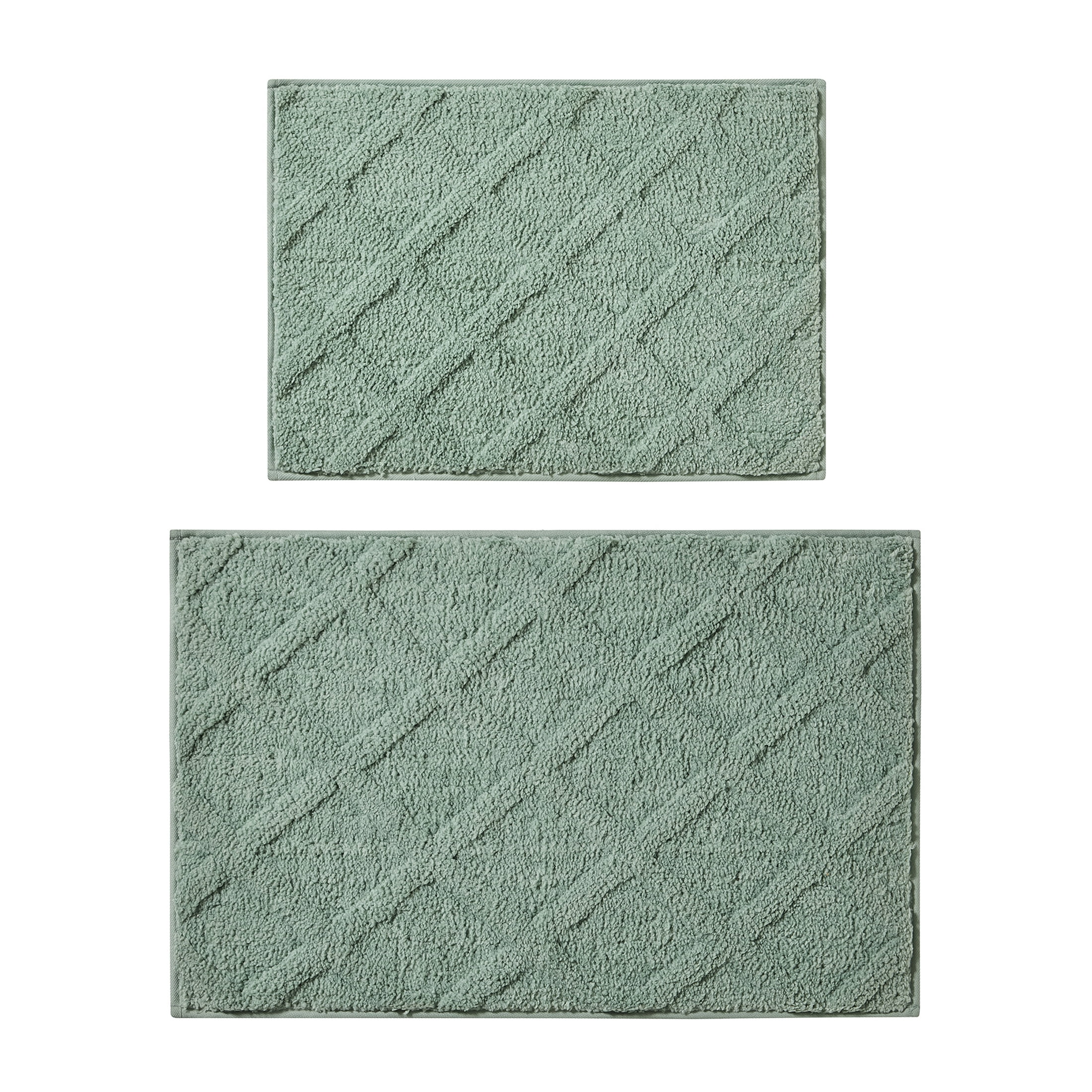 Mainstays 15-Piece Green & White Diamond Bathroom Set – Shower Curtain, Bath Rugs & Hooks, Stylish Polyester Design