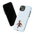 thumbnail image 3 of Cute Walking Curious Monkey Phone Case, Blue Gingham Pattern Cartoon iPhone Cover for iPhone 17 16 15 14 13 12 11 Plus Pro Max Mini, 3 of 6
