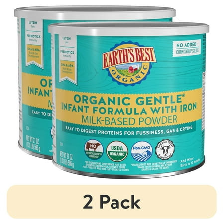 (2 pack) Earth's Best Organic Gentle Powder Baby Formula with Iron DHA & ARA, 21 oz Canister