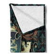 thumbnail image 2 of Medieval Soft Flannel Fleece Throw Blanket, Heraldic Design from Middle Ages Coat of Arms Crown Lions and Swirls, Cozy Plush for Indoor and Outdoor Use, 50" x 70", Teal Black Cinnamon, by Ambesonne, 2 of 5