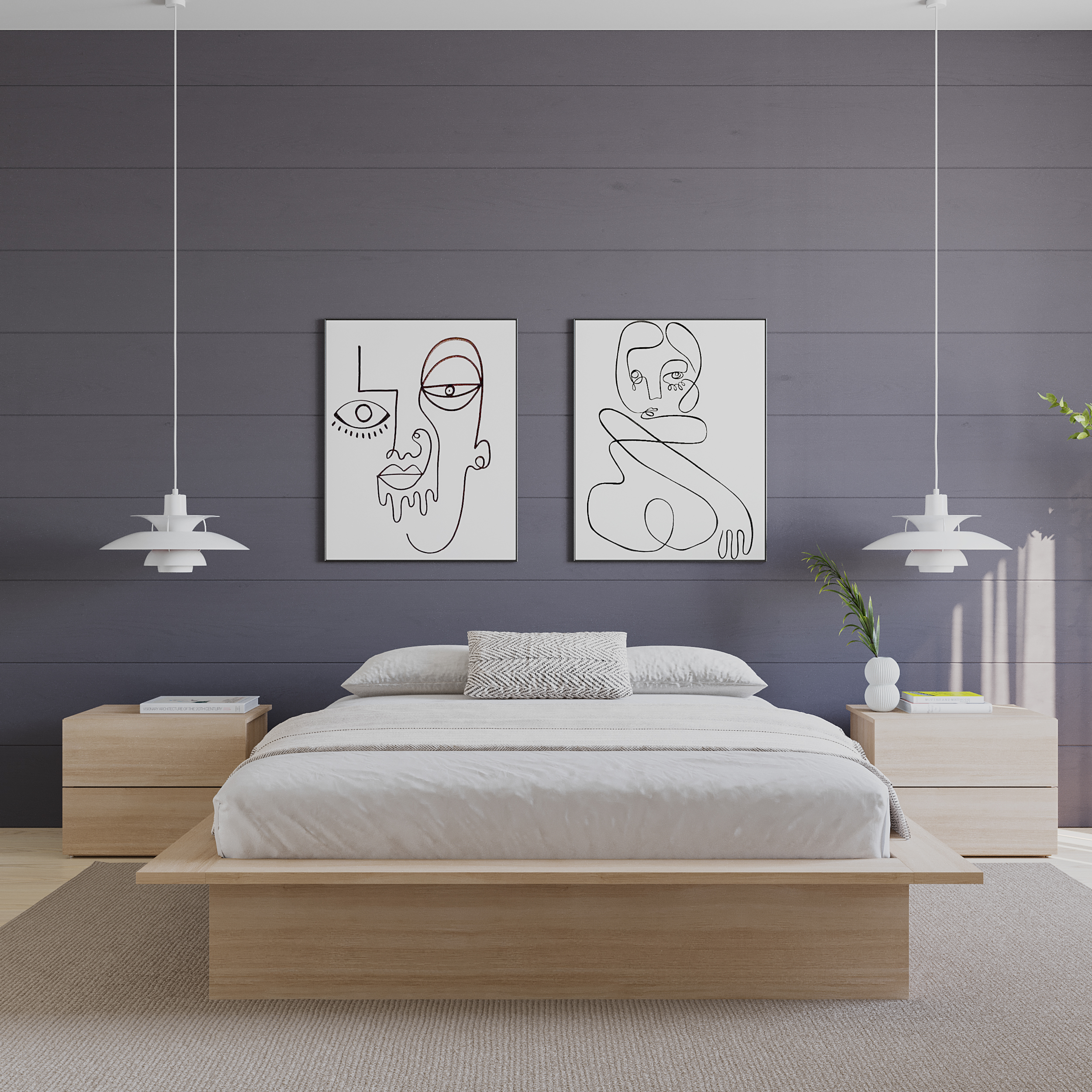 Nexera Malibu Queen Size Platform Bed, Natural Blonde Oak