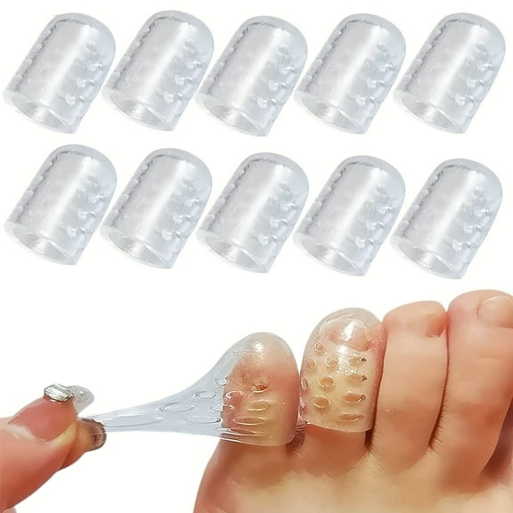 10pcs Clear Silicone Toe Protectors - Comfortable Toe Sleeves for Rubbing, Ingrown Toenails, Corns, Blisters, Hammer Toes Relief