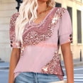 thumbnail image 6 of JTZGDY Puff Sleeve Tops for Women Cute Summer Floral Printed Short Sleeves Graphic T-Shirts Fashion V Neck Trendy Oversized Baggy Tunic Blouses A-Pink#03 M, 6 of 7