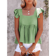 thumbnail image 4 of Women'S Casual Square Neck Ruffle Cap Sleeve Peplum Babydoll Blouse Tank Top Green L, 4 of 7