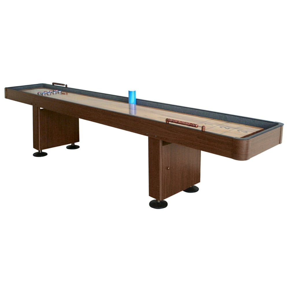 Hathaway Challenger Shuffleboard Table w Walnut Finish, Hardwood Playfield, Storage Cabinets