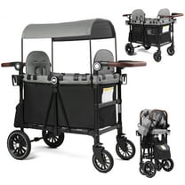 AILEEKISS Stroller Wagon for 2 Toddlers with Canopy, All-Terrain Baby Wagon, 55 Pounds, Black Grey