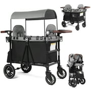 AILEEKISS Stroller Wagon for 2 Toddlers with Canopy, All-Terrain Baby Wagon, 55 Pounds, Black & Grey