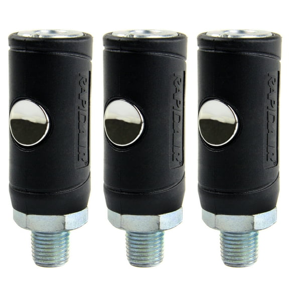 3 Pack Industrial Style Safety Air Plug Coupler 1/4" Body 1/4" MNPT Push Release Rapidair K7221 Set