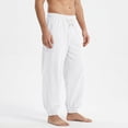 thumbnail image 4 of Havenx Men's Cotton Linen Pants Elastic Waist Drawstring Pant with Pockets Straight Leg Trouser Loose Fit Summer Beach Vacation Daily Clothes,White L, 4 of 5